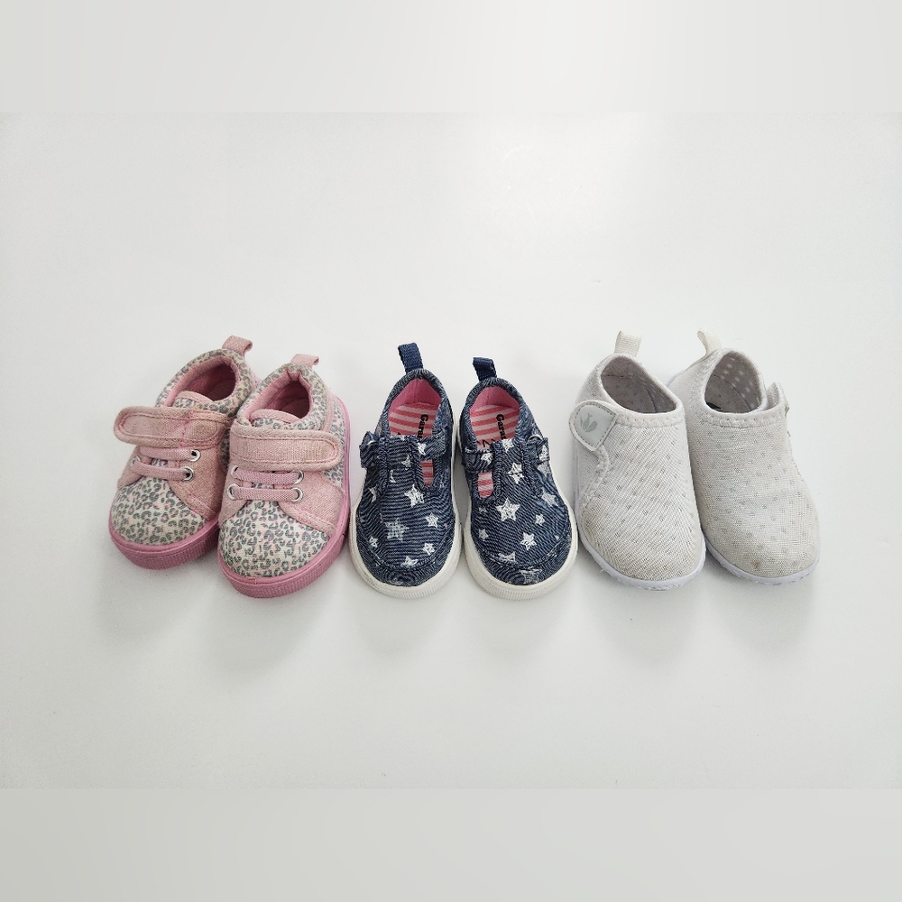 Infant Baby Girl Size 2 Shoe Bundle Lot - 3 Pairs Pink, Blue, and White